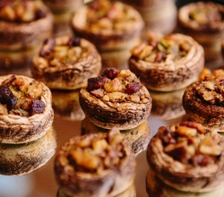 "House Spinach & Artichoke Stuffed Mushroom Caps" Filled with Spinach, Artichokes, & Cheese Topped with Walnuts & Pecans